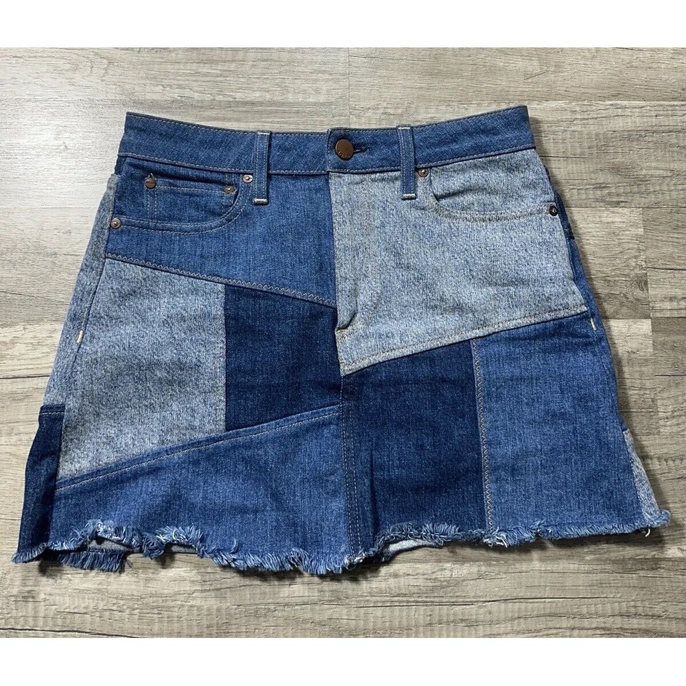 AO. LA Alice + Olivia Denim Patchwork Mini Skirt Size‎ 27